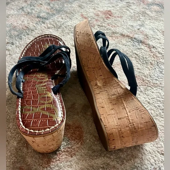 Sam Edelman Navy Wedge Sandals with Cork Heel - Picture 4 of 5